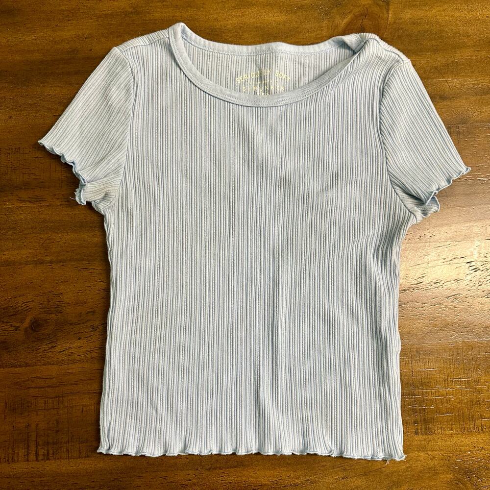 Aeropostale Seriously Soft Ribbed Baby‎ Tee Light Blue Women’s M Y2K